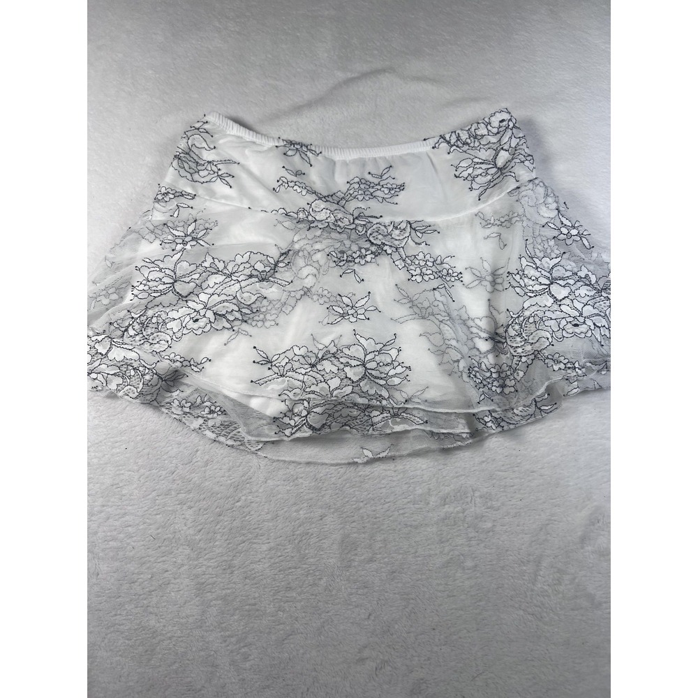 Black Ibis Skort Womens Small White Lace Floral Layered Lined Summer Mini Casual